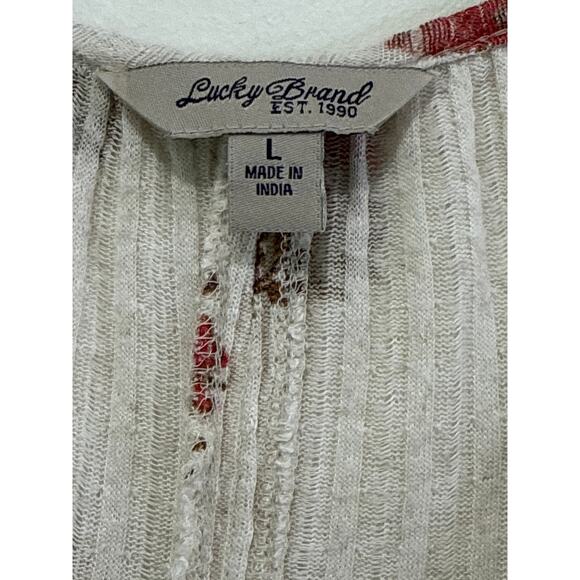 Lucky Brand Floral Oversized Flowy Sleeveless Tunic Top Sz L Linen Blend Ribbed - Picture 6 of 9